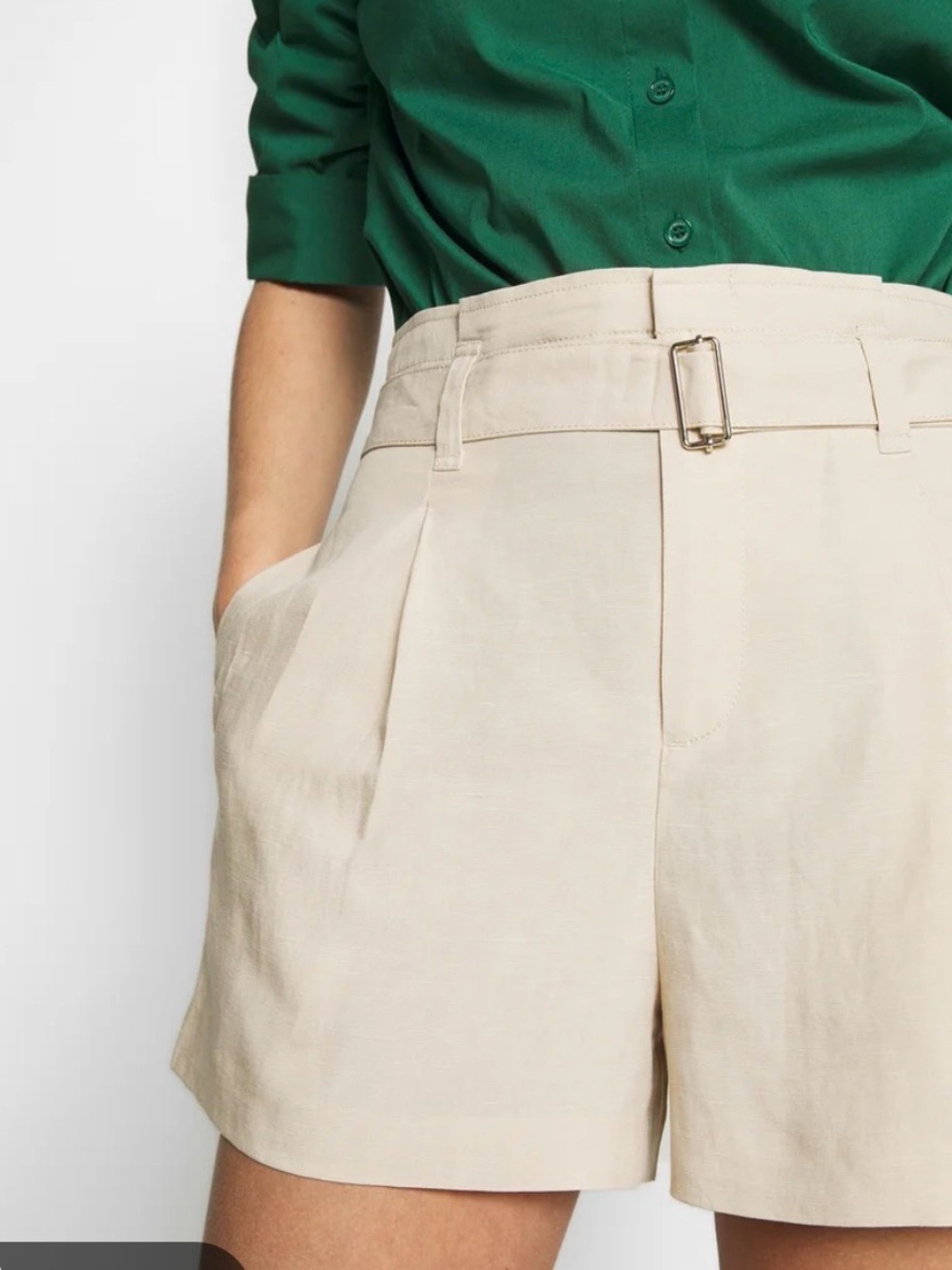 New Club Monaco Cream High-Rise Tailored Bermuda Shorts with Belt $119 MSRP